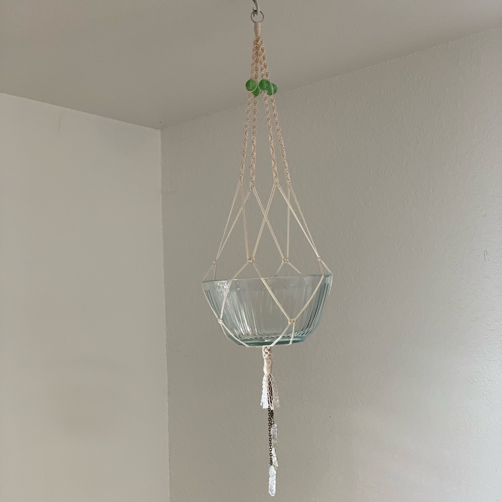 HANDMADE! macrame plant hanger with crystals